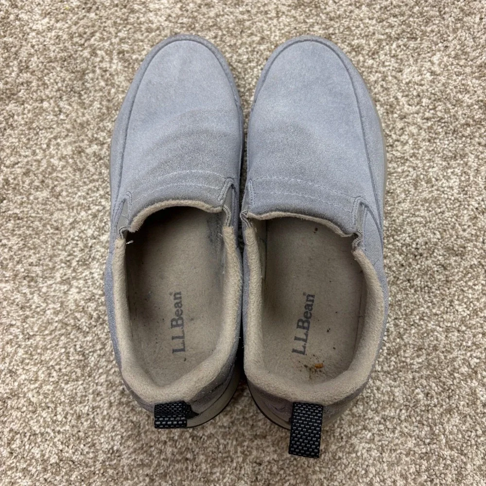 LL Bean Slip On Moc Loafer Womens 8 Light Blue Suede Fleece Lined Comfort Shoes